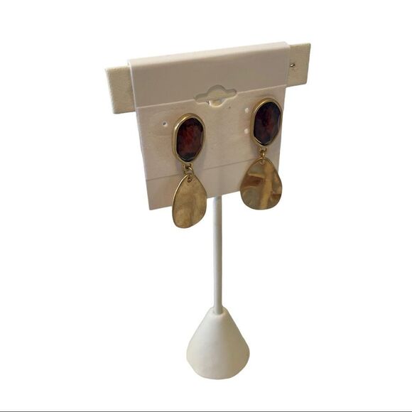 Purple Stone & Hammered Gold Toned Drop Earrings - Picture 2 of 7